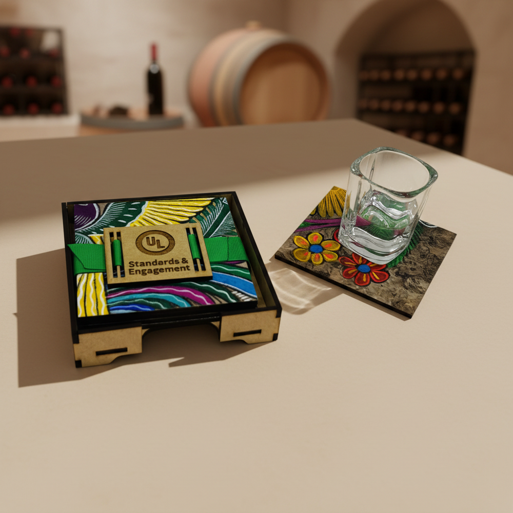 Set de portavasos de amate personalizado para kits corporativos y hospitality empresarial | Ambiente Mexicano