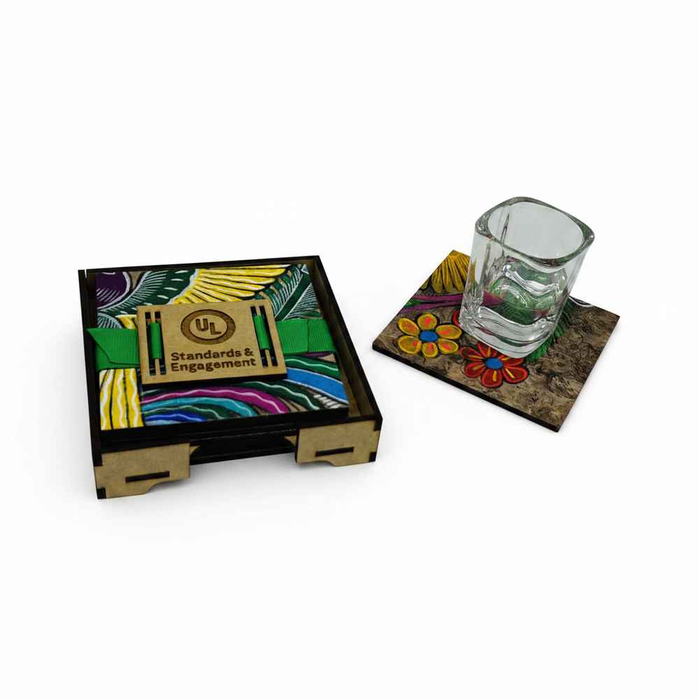 Set de portavasos de amate personalizado hecho con madera ecológica MDF y pintados a mano | Ambiente Mexicano