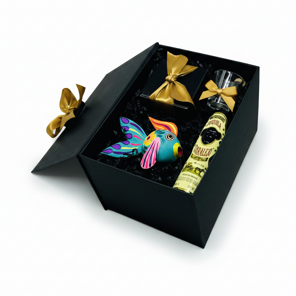 Kit de Chocolate, Tequila y Alebrije: Regalo Corporativo Mexicano Premium | Ambiente Mexicano
