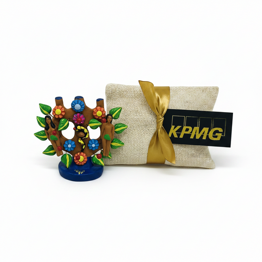 Árbol de la Vida de Metepec en bolsa artesanal como regalo corporativo mexicano para eventos, congresos y convenciones -Ambiente Mexicano