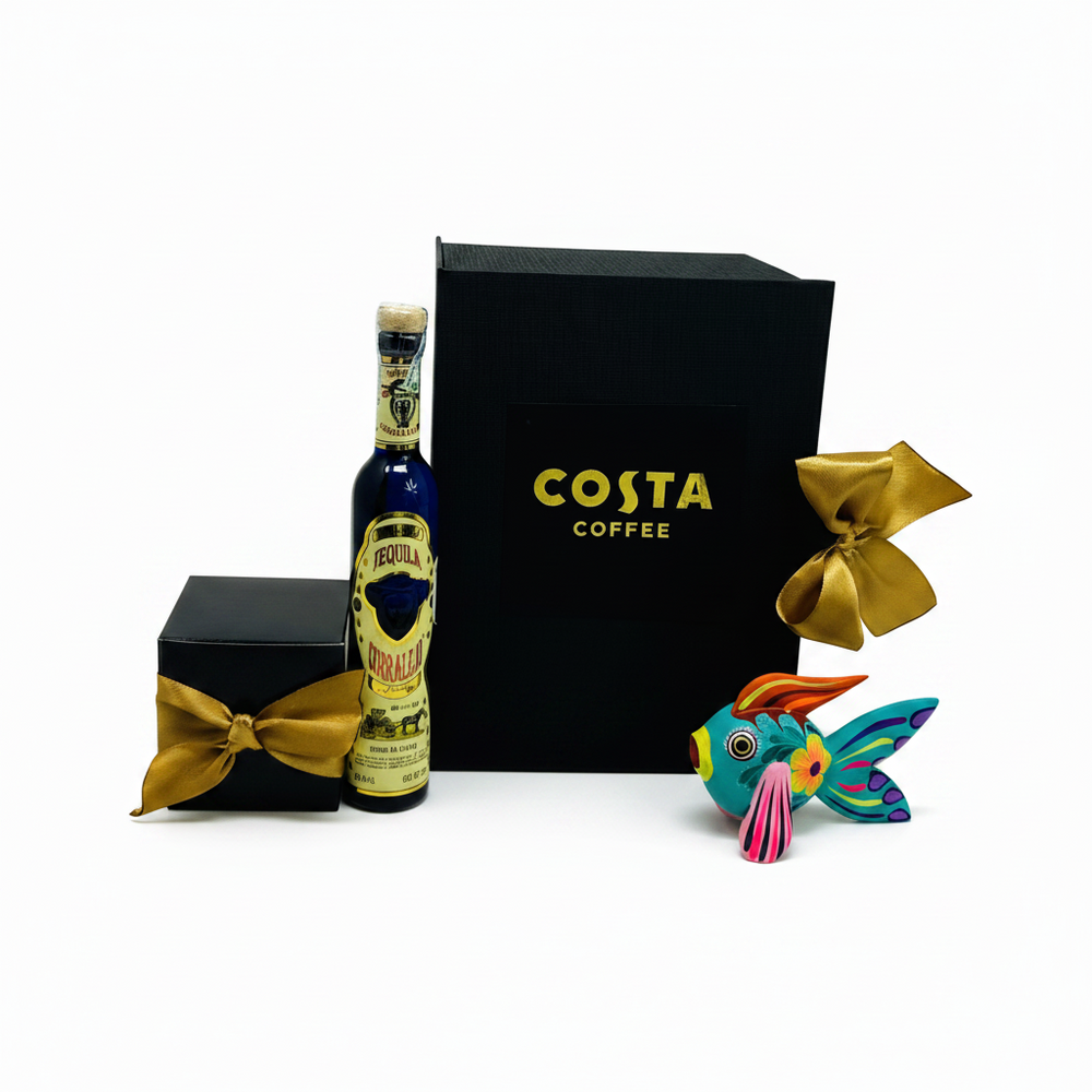 Kit premium con alebrije, tequila y chocolate como regalo ejecutivo mexicano para empresas y visitantes internacionales | Ambiente Mexicano