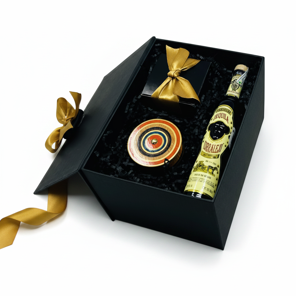 Welcome kit corporativo Regalo empresarial con botella de tequila, chocolate de origen y juguete tradicional – Ambiente Mexicano