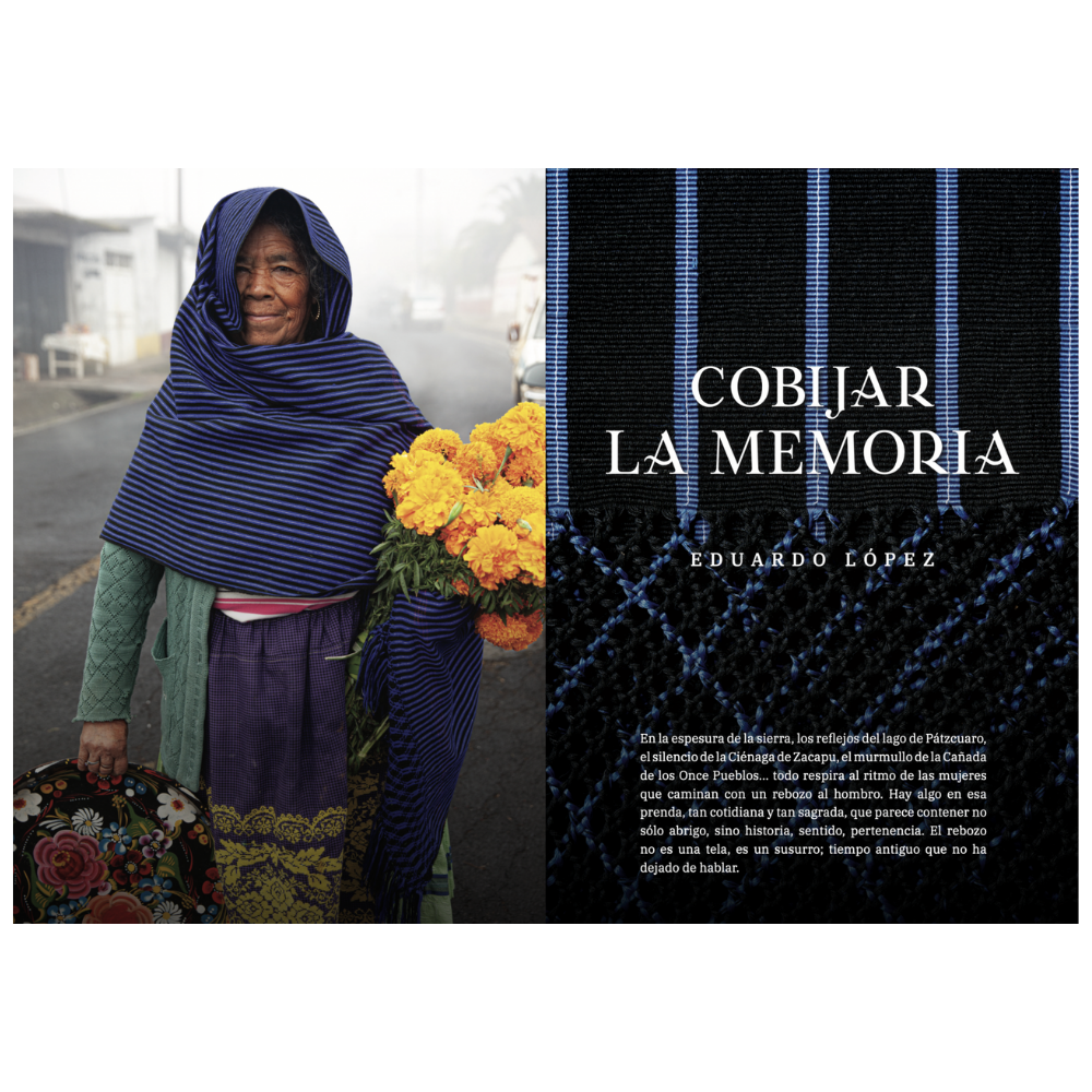 Vista frontal del libro REBOZOS DE MICHOACÁN pasta dura obsequio ejecutivo identidad cultural – Ambiente Mexicano