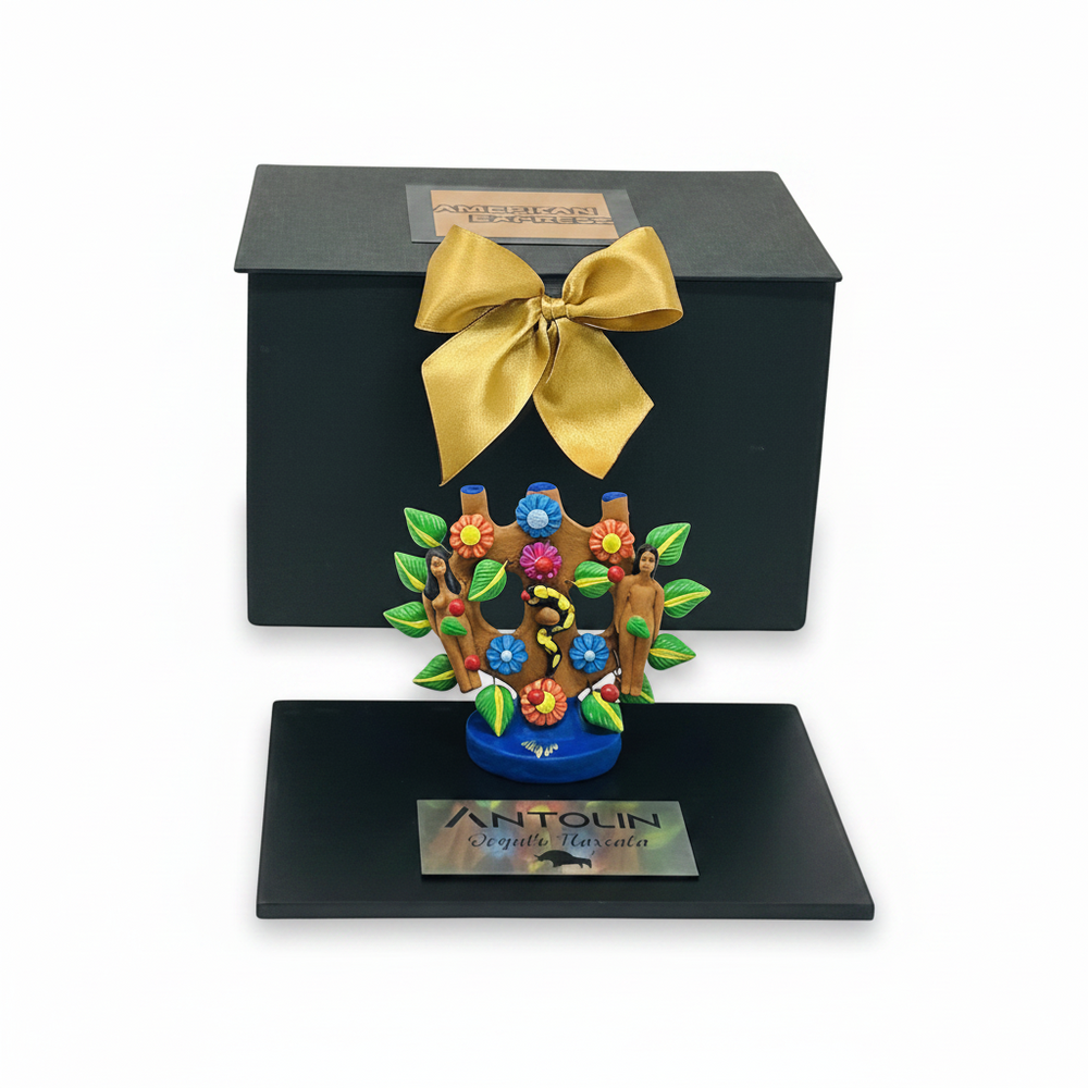 Trofeo arbol de la vida institucional escultura de barro policromado para reconocimientos empresariales Ambiente Mexicano
