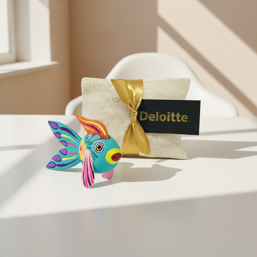 Alebrijes en bolsita de yute para visitantes extranjeros y delegaciones, regalo para evento corporativo en México con identidad cultural - Ambiente Mexicano