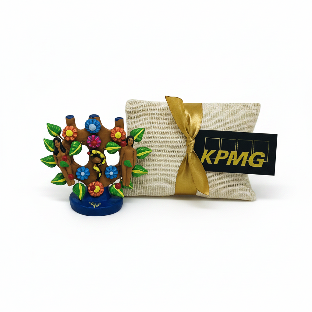 Árbol de la Vida de Metepec en bolsa artesanal como regalo corporativo mexicano para eventos, congresos y convenciones -Ambiente Mexicano