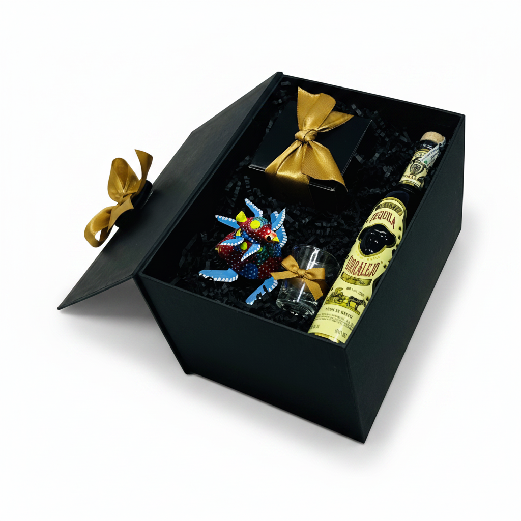 Kit de Chocolate, Tequila y Alebrije: Regalo Corporativo Mexicano Premium y KITS DE REGALO PARA HOMBRE | Ambiente Mexicano