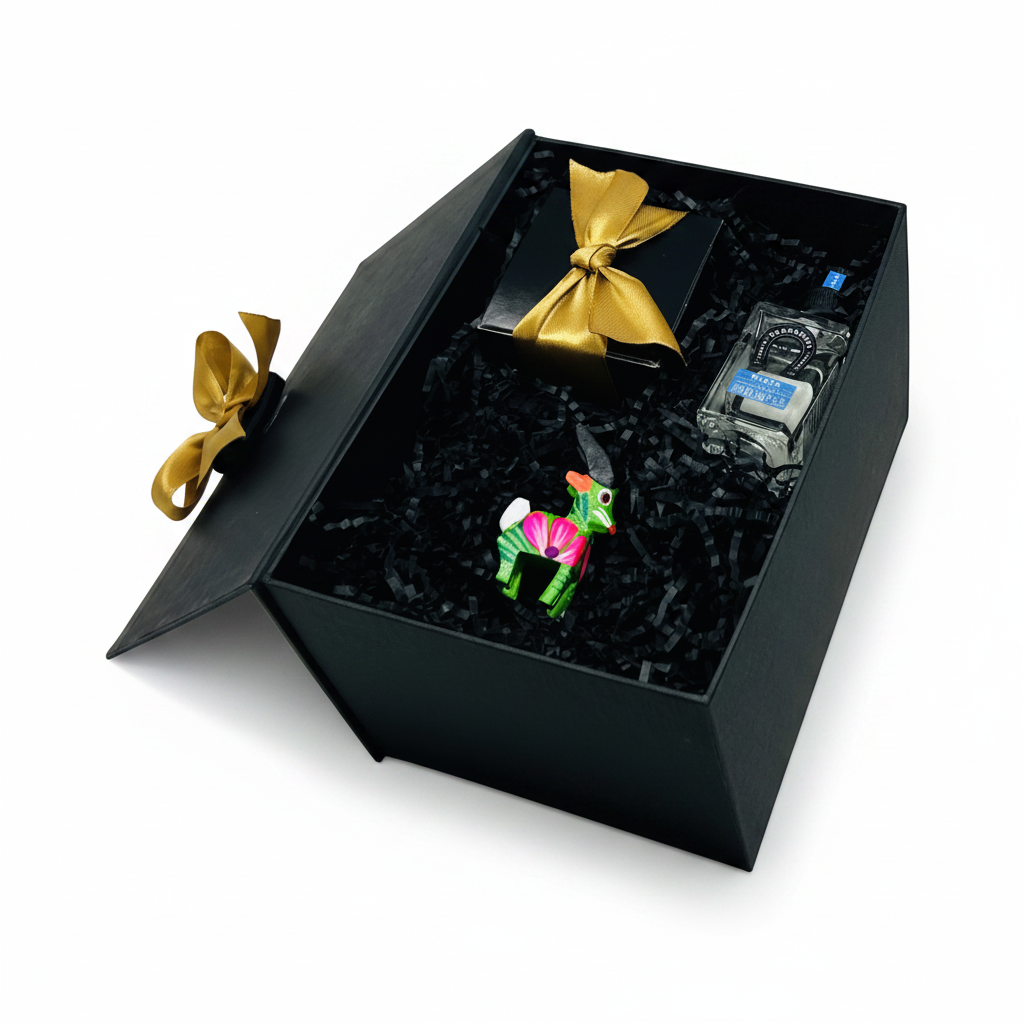 Kits de regalos empresariales con Chocolate, Tequila y Alebrije: Regalo Corporativo Mexicano Premium | Ambiente Mexicano